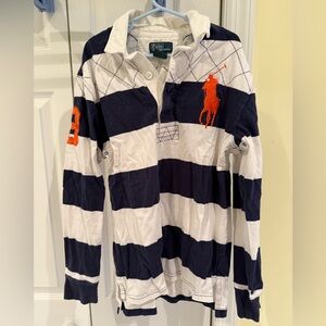 Polo Ralph Lauren- Striped Rugby Polo Shirt, Blue/White, Size M(10-12)